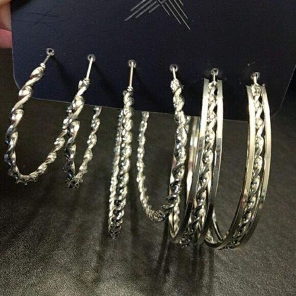 Dystrict LA silver tone twisted hoop earring set
